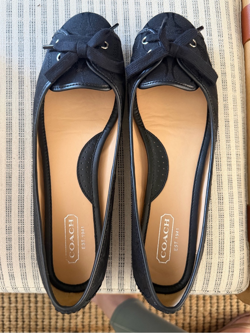 COACH Black Bow Canvas Ballet Flats